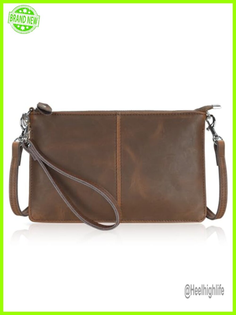 Genuine Crazy Horse Leather Crossbody Bag Wristlet Wallet RFID Clutch